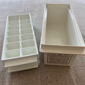 Vintage Ice Server/Bucket with 2 Ice Cube Trays Ornate Gold Design Cream 1970s‎